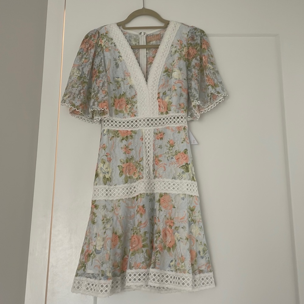 Love Triangle mini dress in printed lace